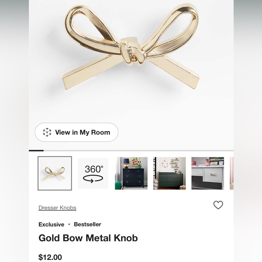 10 Crate and Barrel Gold Bow Metal Knobs
